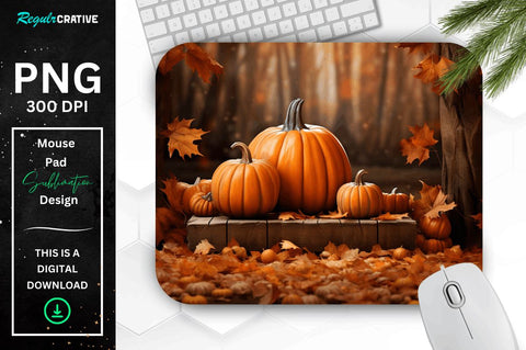 Fall Leaves and Pumpkin Bliss background Mouse pad Bundle Sublimation Regulrcrative 