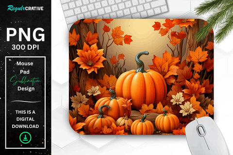 Fall Leaves and Pumpkin Bliss background Mouse pad Bundle Sublimation Regulrcrative 