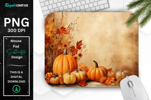 Fall Leaves and Pumpkin Bliss background Mouse pad Bundle Sublimation Regulrcrative 