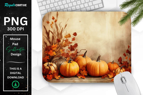 Fall Leaves and Pumpkin Bliss background Mouse pad Bundle Sublimation Regulrcrative 