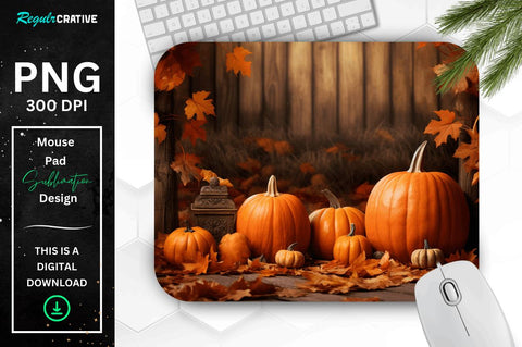 Fall Leaves and Pumpkin Bliss background Mouse pad Bundle Sublimation Regulrcrative 
