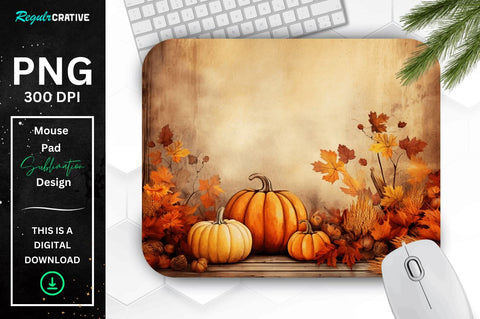 Fall Leaves and Pumpkin Bliss background Mouse pad Bundle Sublimation Regulrcrative 