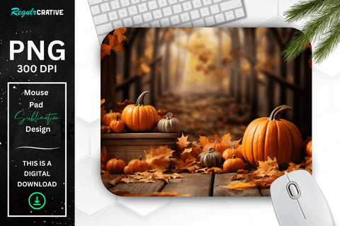 Fall Leaves and Pumpkin Bliss background Mouse pad Bundle Sublimation Regulrcrative 
