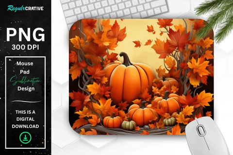 Fall Leaves and Pumpkin Bliss background Mouse pad Bundle Sublimation Regulrcrative 