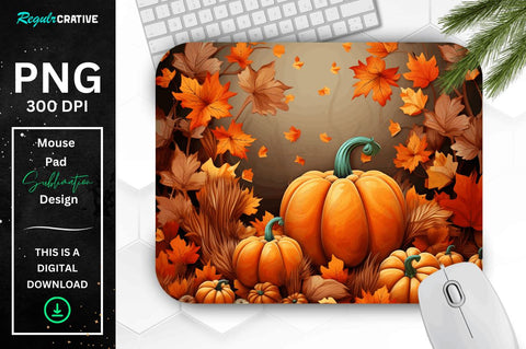 Fall Leaves and Pumpkin Bliss background Mouse pad Bundle Sublimation Regulrcrative 