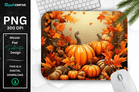 Fall Leaves and Pumpkin Bliss background Mouse pad Bundle Sublimation Regulrcrative 