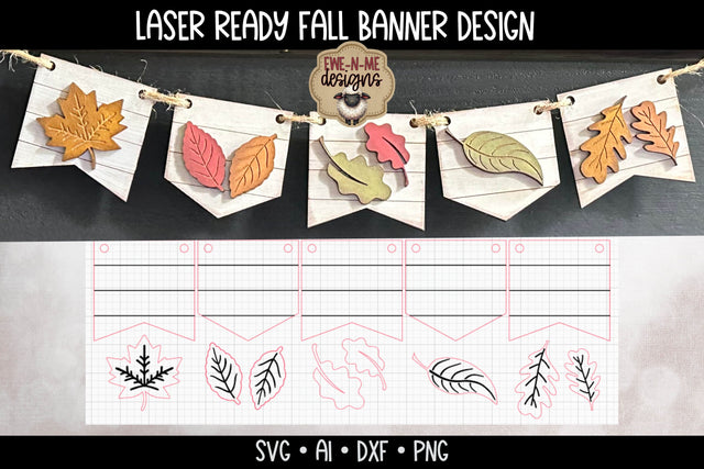 Fall Leaves Banner | Autumn Garland Laser Cut SVG File SVG Ewe-N-Me Designs 