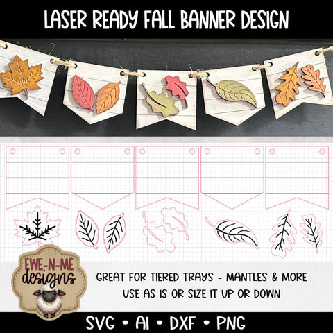 Fall Leaves Banner | Autumn Garland Laser Cut SVG File SVG Ewe-N-Me Designs 