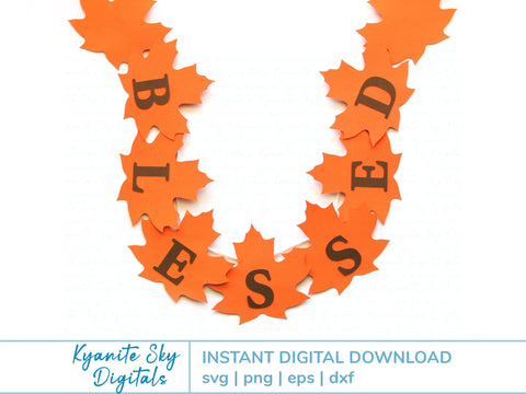 Fall Leaves Blessed Bunting SVG autumn paper garland banner SVG Kyanite Sky Digitals 