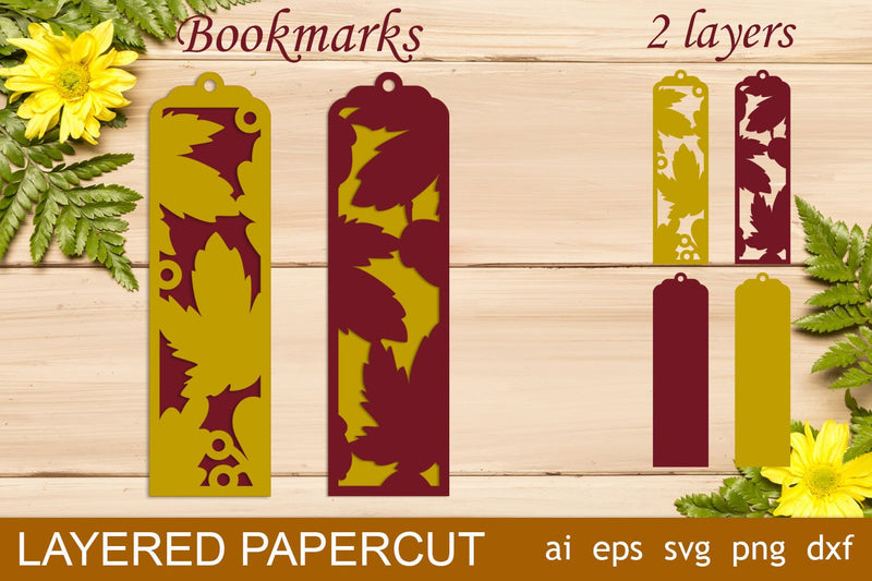 Fall leaves bookmarks svg, Autumn layered bookmarks papercut SVG AnastasiyaArtDesign 