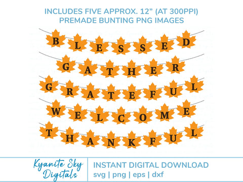 Fall Leaves Bunting SVG bundle paper garlands banners with five words SVG Kyanite Sky Digitals 