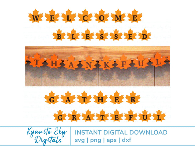 Fall Leaves Bunting SVG bundle paper garlands banners with five words SVG Kyanite Sky Digitals 