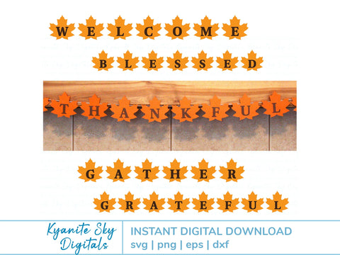 Fall Leaves Bunting SVG bundle paper garlands banners with five words SVG Kyanite Sky Digitals 