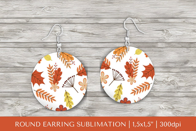 Fall leaves earring sublimation. Autumn round earrings 2812 Sublimation LaBelezoka 