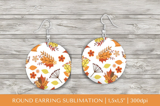 Fall leaves earring sublimation. Autumn round earrings 2828 Sublimation LaBelezoka 