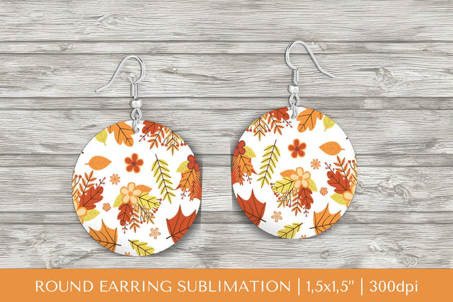 Fall leaves earring sublimation. Autumn round earrings 2829 Sublimation LaBelezoka 