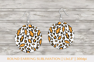 Fall leaves earring sublimation. Leopard round earrings 007 Sublimation LaBelezoka 