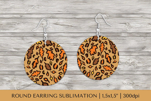 Fall leaves earring sublimation. Leopard round earrings 009 Sublimation LaBelezoka 