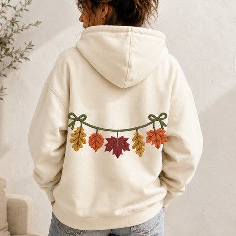 Fall Leaves Garland Embroidery Design – Autumn Leaf Banner with Bows Thanksgiving Machine Embroidery File Embroidery/Applique DESIGNS PatternFeed8 