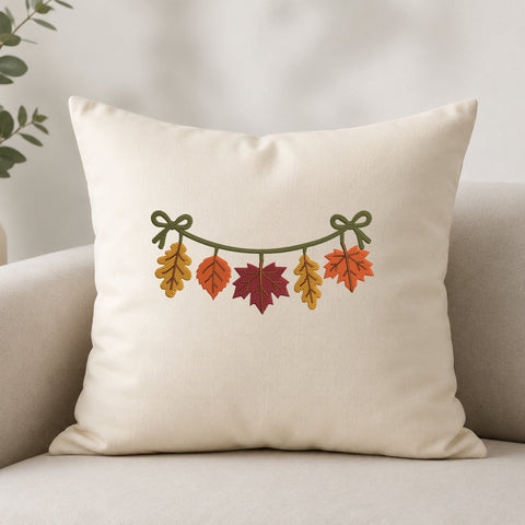 Fall Leaves Garland Embroidery Design – Autumn Leaf Banner with Bows Thanksgiving Machine Embroidery File Embroidery/Applique DESIGNS PatternFeed8 