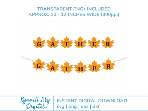 Fall Leaves Gather Bunting SVG autumn Thanksgiving paper garland banner SVG Kyanite Sky Digitals 