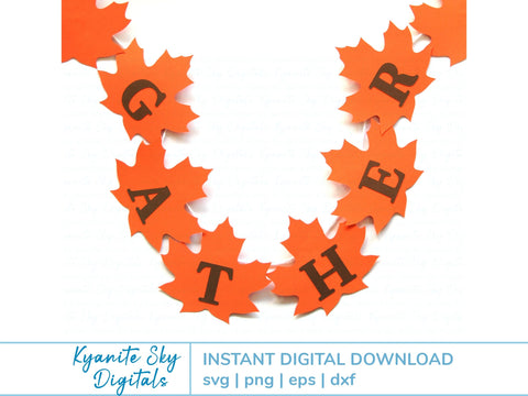 Fall Leaves Gather Bunting SVG autumn Thanksgiving paper garland banner SVG Kyanite Sky Digitals 