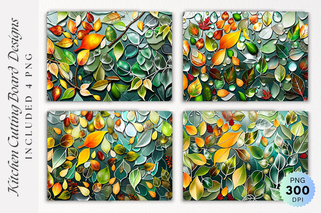 Fall Leaves Glass Cutting Board PNG Design Sublimation Regulrcrative 