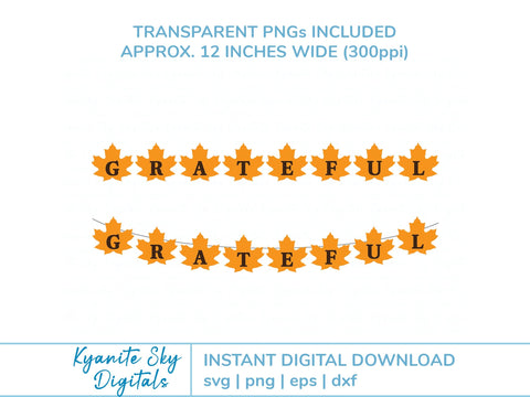 Fall Leaves Grateful Bunting SVG autumn Thanksgiving paper garland banner SVG Kyanite Sky Digitals 