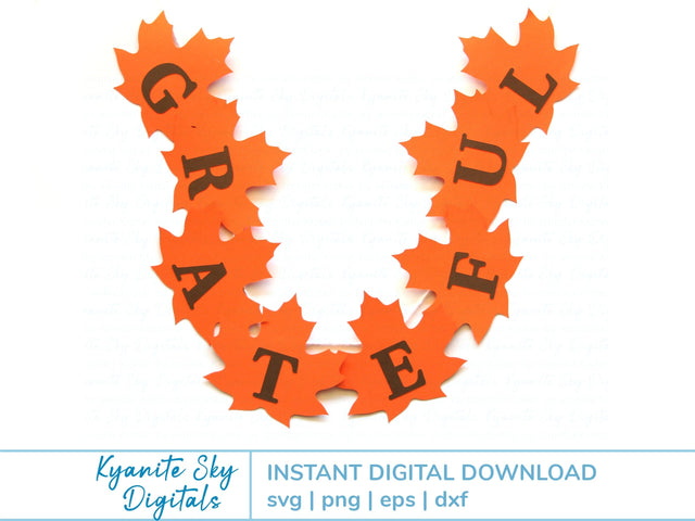 Fall Leaves Grateful Bunting SVG autumn Thanksgiving paper garland banner SVG Kyanite Sky Digitals 