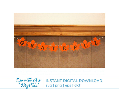 Fall Leaves Grateful Bunting SVG autumn Thanksgiving paper garland banner SVG Kyanite Sky Digitals 