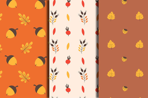 Fall Leaves Hand Drawn Seamless Patterns Digital Pattern Rin Green 