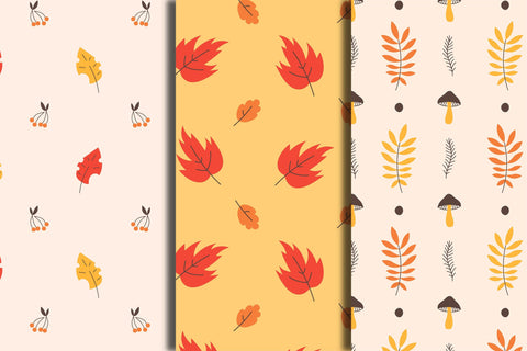 Fall Leaves Hand Drawn Seamless Patterns Digital Pattern Rin Green 