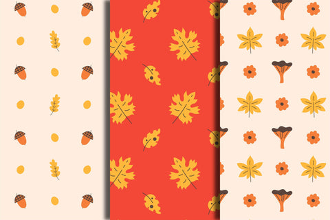Fall Leaves Hand Drawn Seamless Patterns Digital Pattern Rin Green 