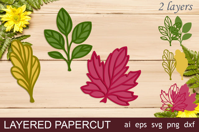 Fall leaves layered papercut, Autumn leaf laser cut file SVG AnastasiyaArtDesign 