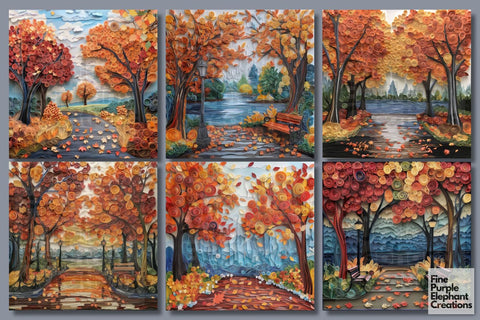 Fall Leaves Quilling Pattern Digital Paper | Halloween Thanksgiving Digital Pattern Fine Purple Elephant Creations 