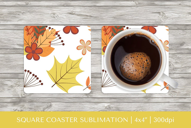 Fall leaves square coaster sublimation. Autumn coaster 2821 Sublimation LaBelezoka 