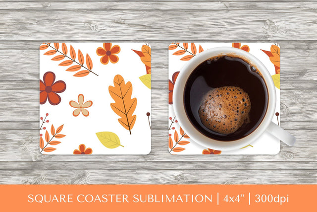 Fall leaves square coaster sublimation. Autumn coaster 2822 Sublimation LaBelezoka 