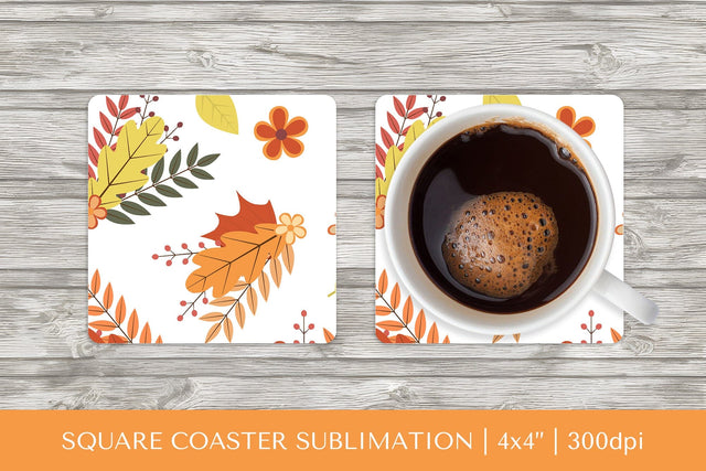 Fall leaves square coaster sublimation. Autumn coaster 2823 Sublimation LaBelezoka 