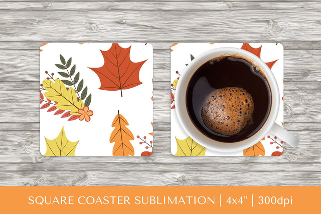 Fall leaves square coaster sublimation. Autumn coaster 2825 Sublimation LaBelezoka 