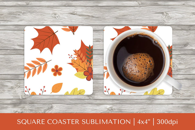 Fall leaves square coaster sublimation. Autumn coaster 2827 Sublimation LaBelezoka 