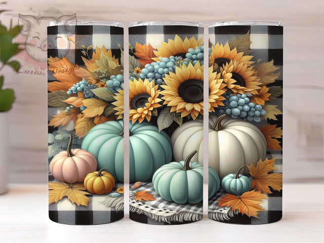 Fall Leaves Sunflower Pumpkin Tumbler, Sunflower Cup Wrap, 20Oz Sublimation, Pumpkin Harvest Drinkware, Autumn Floral Tumbler, Rustic Fall Cup Design, Seasonal Coffee Wrap Sublimation Lara' s Designs 