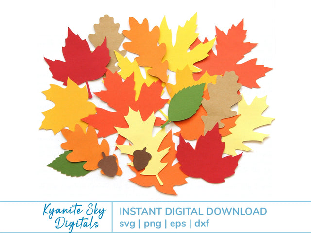 Fall Leaves SVG Bundle detailed maple oak leaf shapes plus acorn SVG Kyanite Sky Digitals 