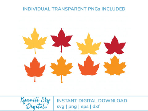 Fall Leaves SVG Bundle medium size moderate detail autumn leaf shapes SVG Kyanite Sky Digitals 