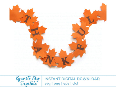 Fall Leaves Thankful Bunting SVG paper garland banner SVG Kyanite Sky Digitals 