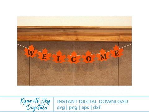 Fall Leaves Welcome Bunting SVG autumn paper garland banner SVG Kyanite Sky Digitals 