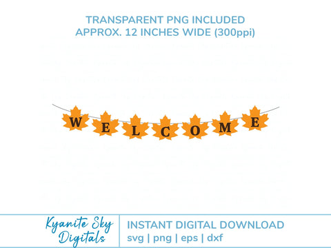 Fall Leaves Welcome Bunting SVG autumn paper garland banner SVG Kyanite Sky Digitals 