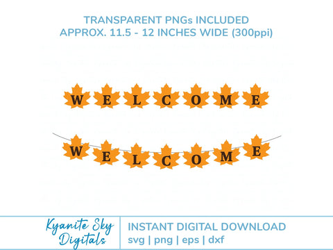 Fall Leaves Welcome Bunting SVG autumn paper garland banner SVG Kyanite Sky Digitals 