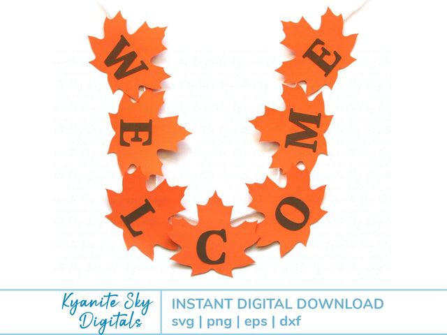Fall Leaves Welcome Bunting SVG autumn paper garland banner SVG Kyanite Sky Digitals 