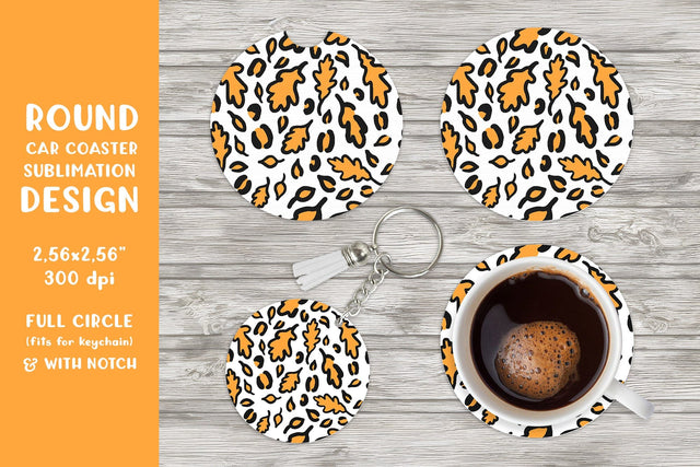 Fall leopard car coaster sublimation. Round coaster PNG 07 Sublimation LaBelezoka 