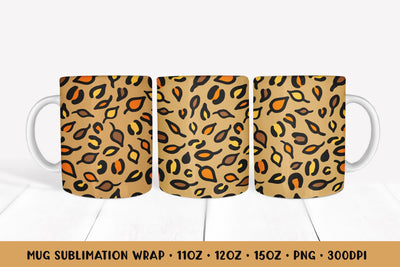 Fall Leopard Mug Wrap Sublimation. Autumn Leaves Mug 028 Sublimation LaBelezoka 